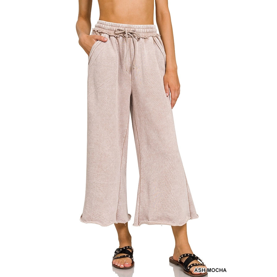 Acid Wash Fleece Sweatpants With Pockets  ASH MOCHA