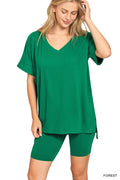 V-neck Top & Biker Shorts: FOREST