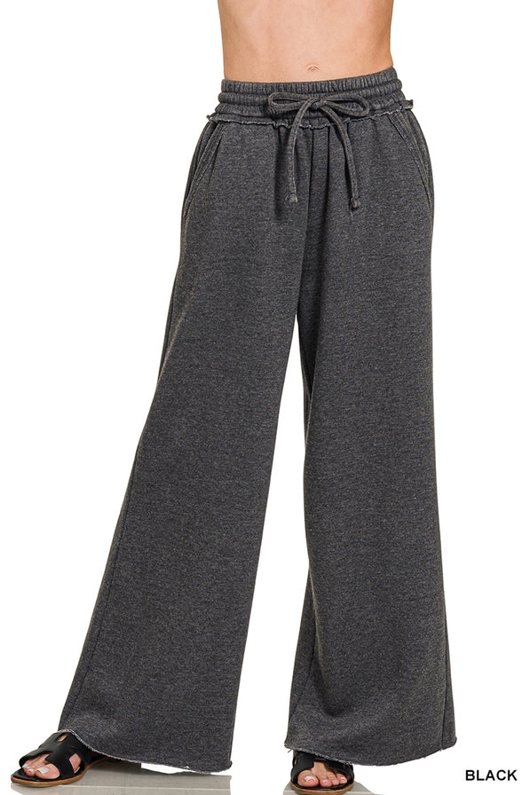 Acid Wash Fleece Sweatpants With Pockets  BLACK