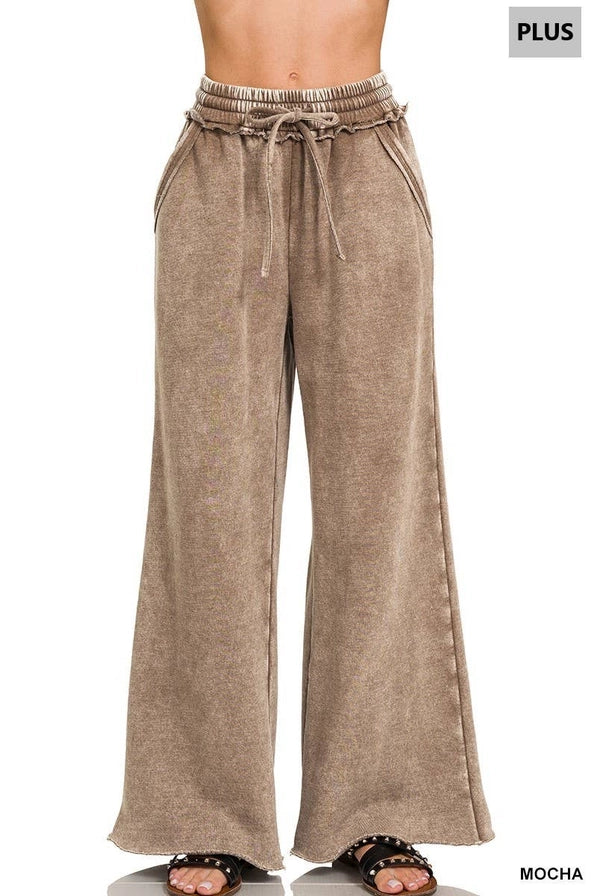 Acid Wash Fleece Palazzo Sweatpants MOCHA