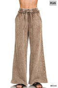 Acid Wash Fleece Palazzo Sweatpants MOCHA