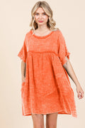 SCOOP NECK BABYDOLL RUCHING DRESS: MARMALADE