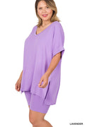 Plus V-Neck Top & Biker: LAVENDER