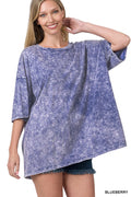 Acid Wash Cotton Oversized Tee: BLUEBERRY