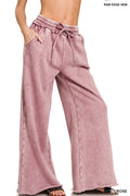 Acid Wash Fleece Sweatpants With Pockets  LT ROSE