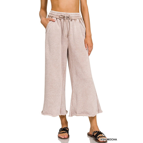 Acid Wash Fleece Sweatpants With Pockets  ASH MOCHA