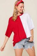 Game Day Multi Color Knit Top: DEEP RED/WHITE