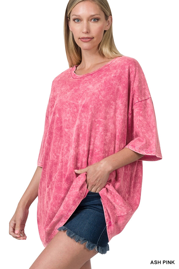 Acid Wash Cotton Oversized Tee: ASH PINK
