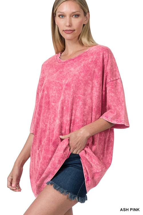 Acid Wash Cotton Oversized Tee: ASH PINK