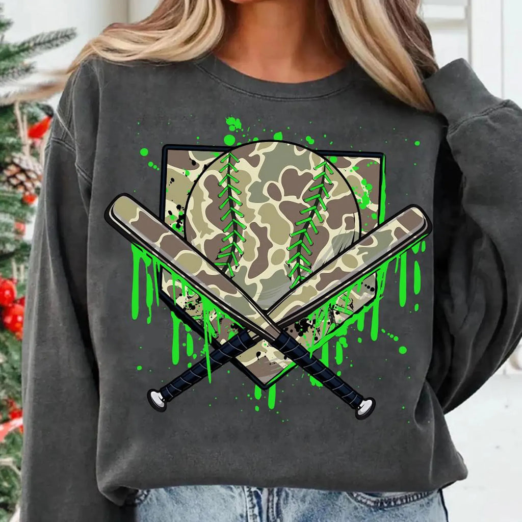 Green Camo Baseball Drip DTF print