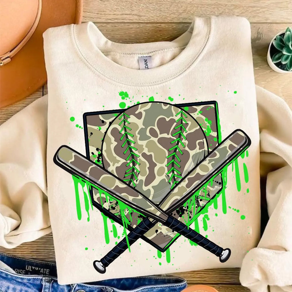 Green Camo Baseball Drip DTF print