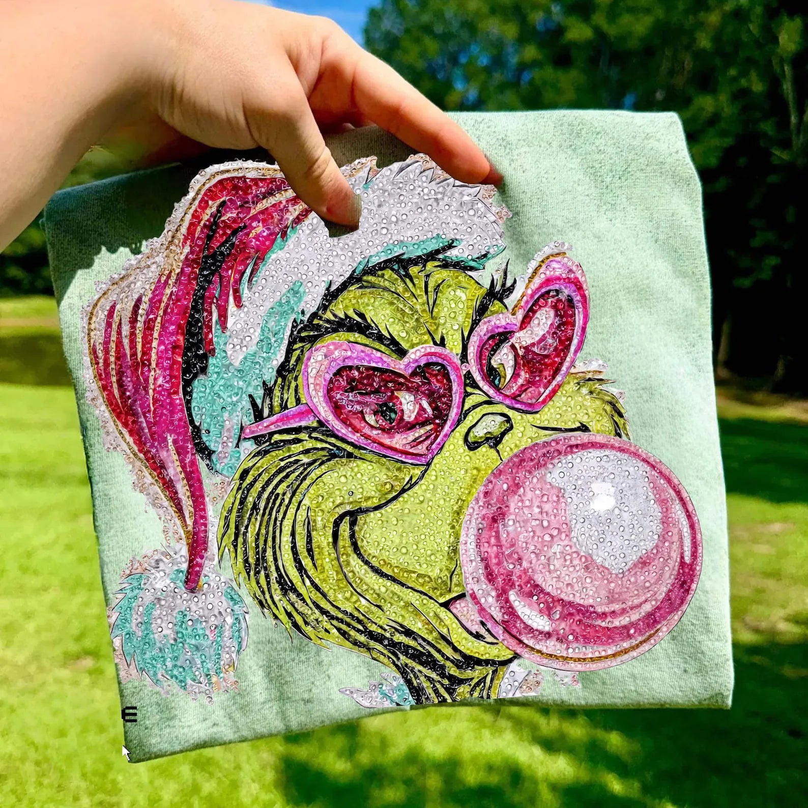 Rhinestone Pink Bubblegum Grinch DTF Print Only